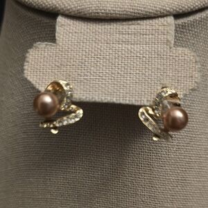 Gold And Rhinestone Stud Earrings